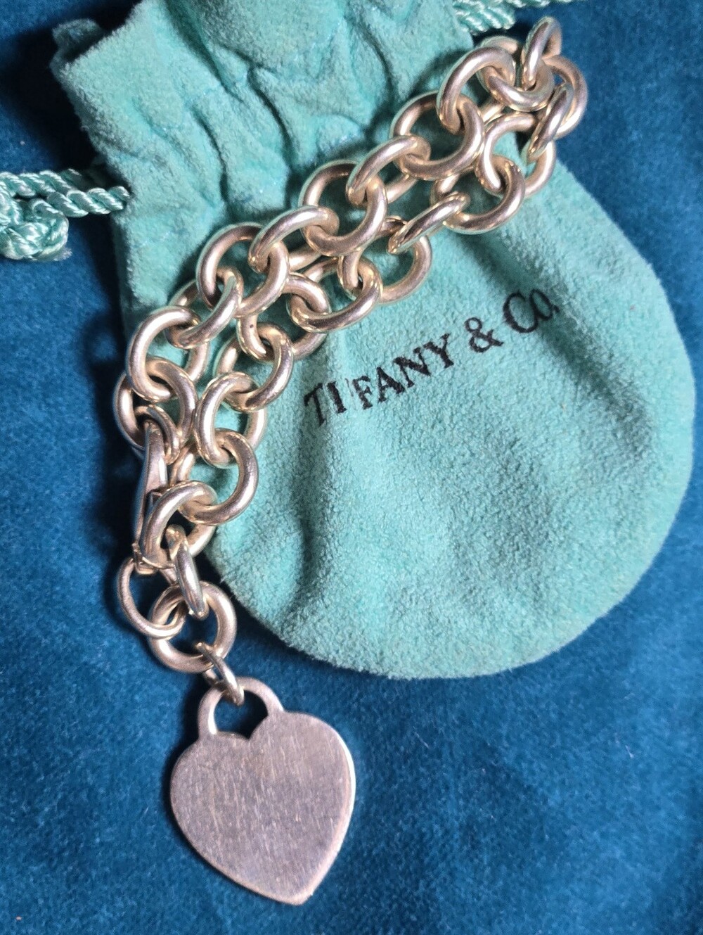 Early 2000s Tiffany & Co. Sterling Silver Bracelet With Heart Tag Charm